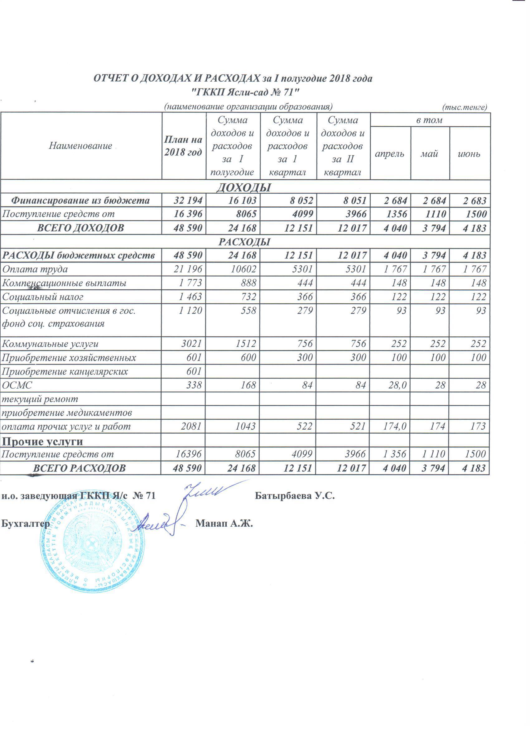 отчет за 1 полугодие 2018